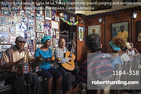 Trova musicians at Casa de La Trova (traditional poetic singing and songwriting house), Historical Centre, Santiago de Cuba, Santiago de Cuba Province, Cuba, West Indies, Caribbean, Central America
