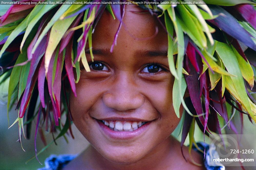 Portrait of a young boy, Atiheu Bay, Nuku Hiva Island, Marquesas Islands archipelago, French Polynesia, South Pacific Islands, Pacific